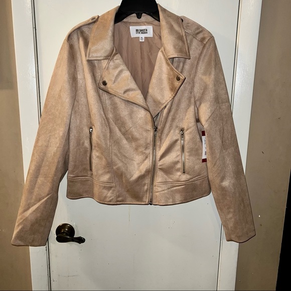 Vegan Suede Moto Jacket Tan M - Picture 8 of 12